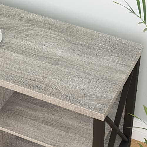 Rustic Entertainment Center for 65 Inch TV, Industrial Wood TV Stand with Media Cabinet Storage, Farmhouse Metal Television Stand, Light Grey Oak, 55 Inch
