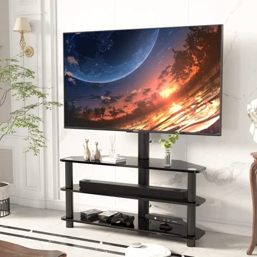 3-Tier Adjustable Tempered Glass TV Stand with Cable Management for 32-65 Inch Flat & Curved TVs
