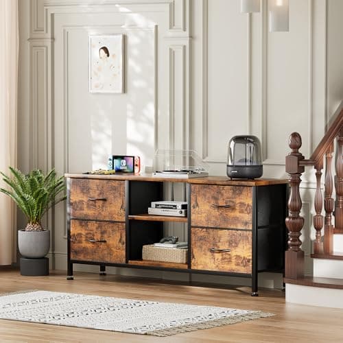 Rustic Brown TV Stand with Power Outlet and Drawer Storage for 50 TVs