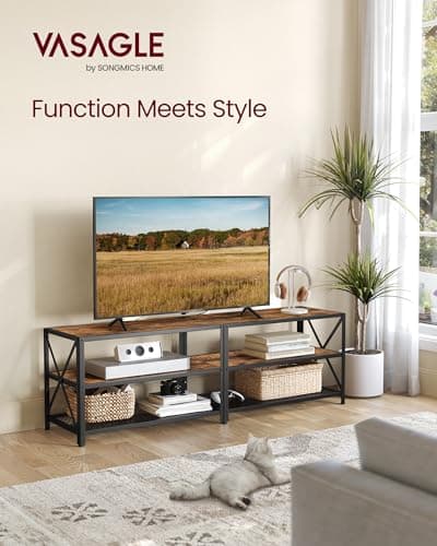VASAGLE 3-Tier TV Stand, Up to 70 Inches, Industrial Style, Rustic Brown and Black