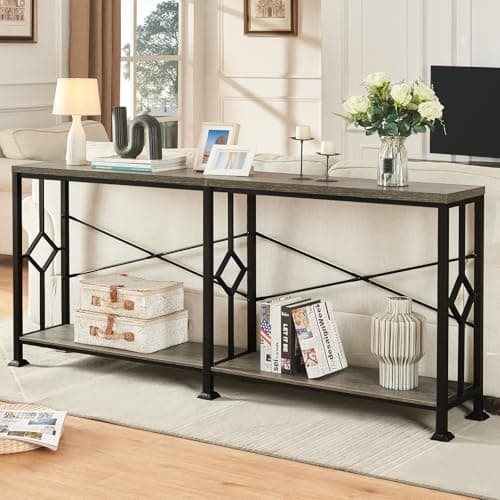 HOMISSUE Industrial Narrow Console Table with Storage for Hallway and Living Room, Rustic Brown