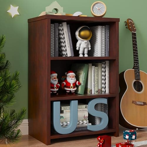 Cherry 3-Tier Bookshelf Storage, Freestanding Cube Organizer for Home Office, Bedroom, Living Room