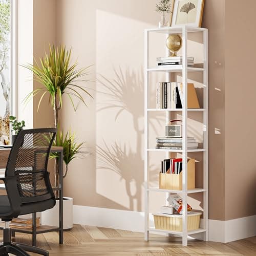 TUTOTAK 6-Tier Tall Narrow Bookshelf, White BS01BW006