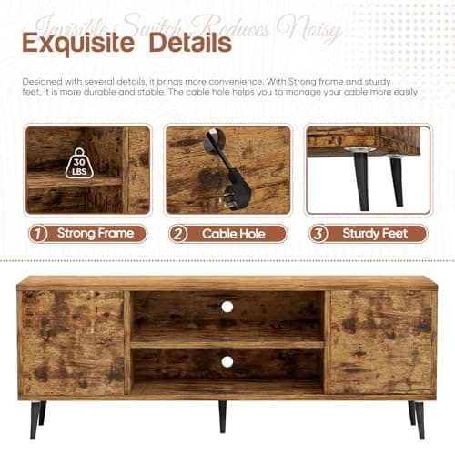 YESHOMY 58 Inch Rustic Brown TV Stand for 65" TVs, Storage Console