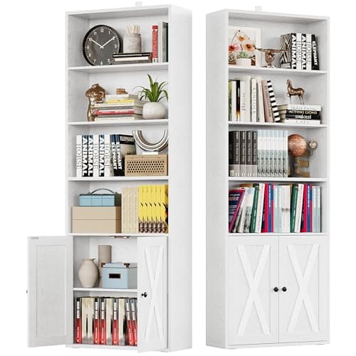 Industrial Bookshelves Set of 2 with Doors and 6 Shelves for Home Office and Living Room