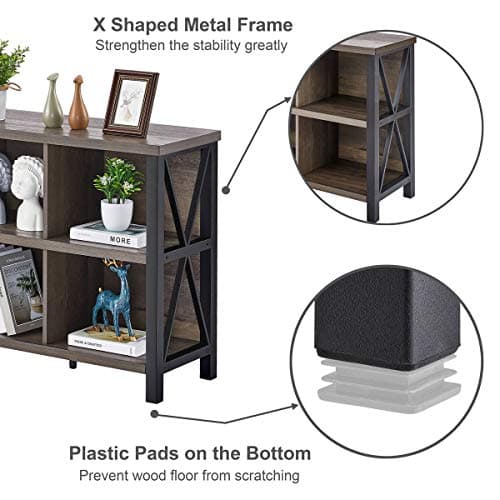 FATORRI 8-Cube Rustic Wood Bookshelf, Walnut Brown, 62 Inch Shelf