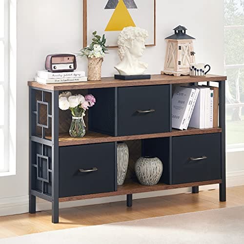 Industrial Cube Storage Organizer with Foldable Bins, Metal Frame Bookshelf for Living Room and Office, Grey