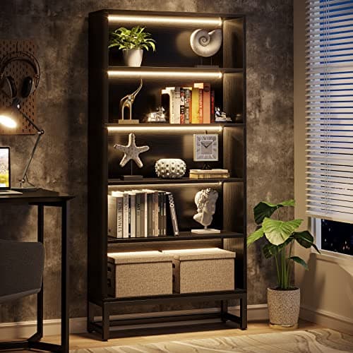 Tribesigns Sandalwood Large 70.8” 5-Tier Bookcase Organizer for Living Room, Bedroom