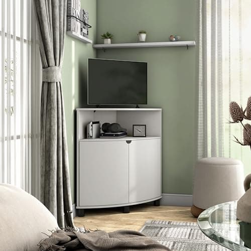 Berg Modern 31-inch LED Corner Cabinet, 16 Colors, USB Charge, White TV Stand