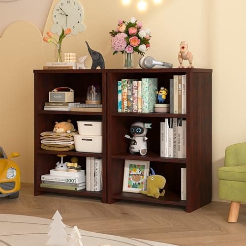 Cherry 3-Tier Bookshelf Storage, Freestanding Cube Organizer for Home Office, Bedroom, Living Room