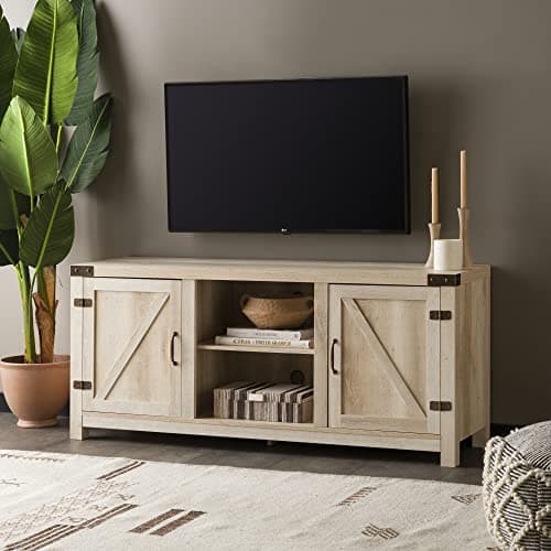Walker Edison Georgetown White Oak Double Barn Door TV Stand for 65 Inch TVs, 58 Inch