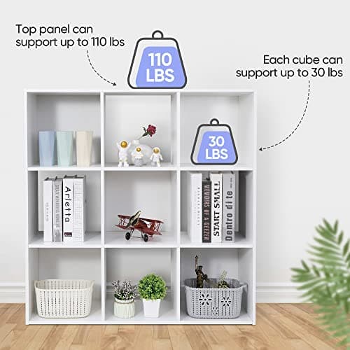 White Freestanding 3-Tier Open Wood Cube Storage Shelf with 5 Removable Panels