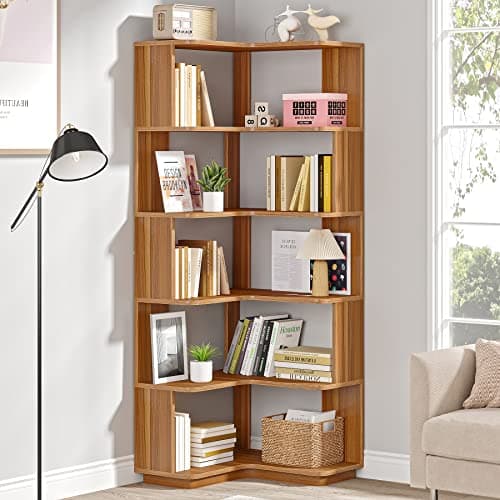 Tribesigns 6-Tier Industrial L-Shaped Bookshelf, 64.9 Inches Tall