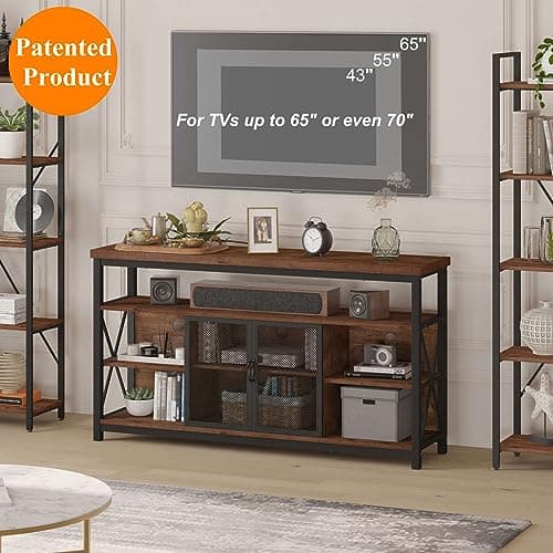 BON AUGURE 32 Inch High Rustic Oak 65 Inch TV Stand & Media Console