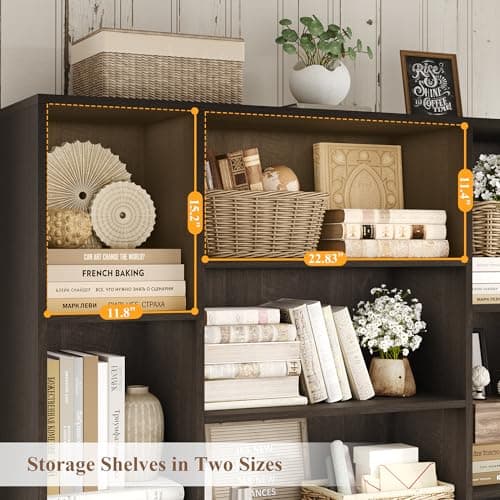 75" Tall BOOKSHELF with Storage, 47" Wide, 4 Doors, Dark Brown, Modern Farmhouse