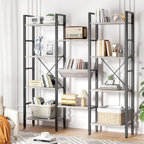 Shintenchi Arched 5-Tier Bookshelf, Tall Rustic Brown for Home Office or Bedroom