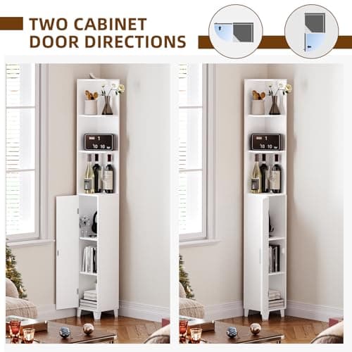 MOHOPE 74.8" Tall Corner Cabinet with Door, 5-Tier White Display Shelf