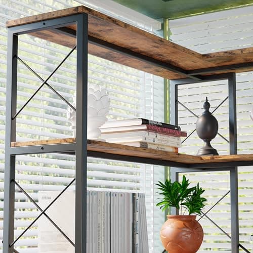 IRONCK Vintage Industrial 6-Shelf Corner Bookshelf with Metal Frame