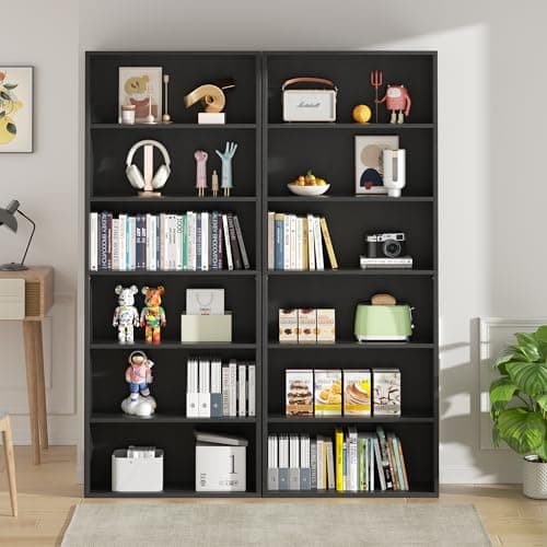 Vongrasig 6-Tier Black Floor Standing Wood Bookcase 71" Tall Home Office Living Room Bed Room Decor