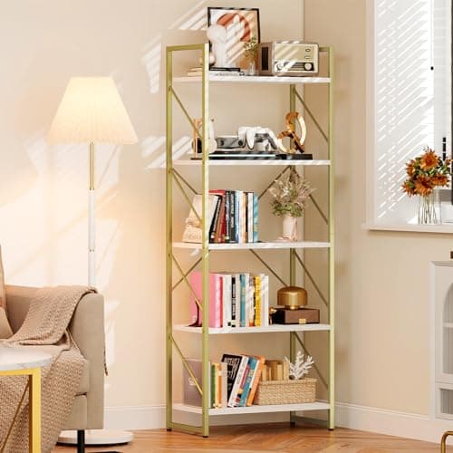 DWVO 5 Tier Charcoal Gray Industrial Bookshelf for Bedroom, Living Room, and Office