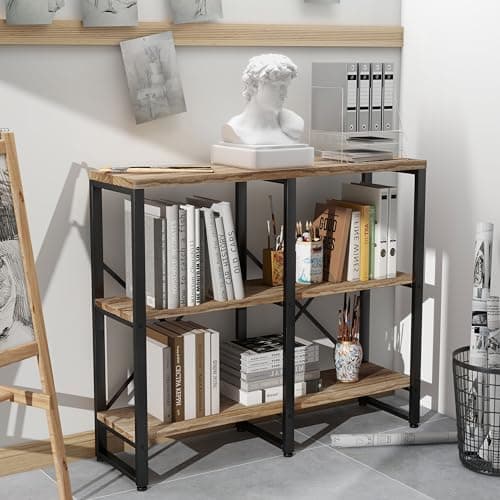 Rustic Industrial 3 Tier Wooden Bookshelf for Home Office