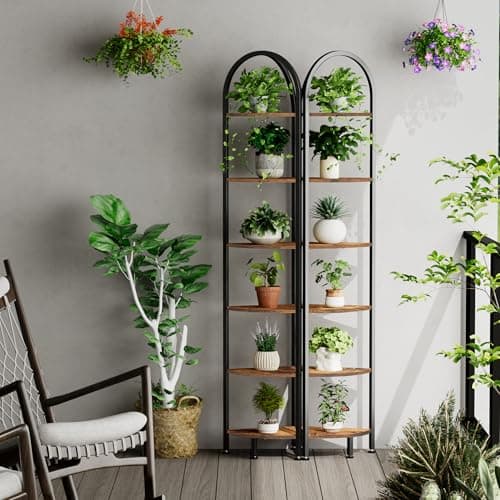 Homedy 6-Tier Arched Corner Shelf Stand, Industrial Brown & Black꽂'icon