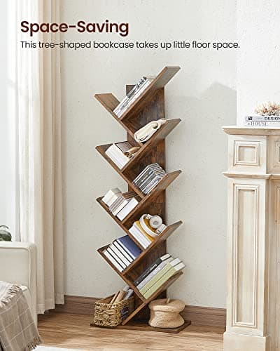 VASAGLE 9-Tier Rustic Brown Book Tree, Large Corner Bookshelf