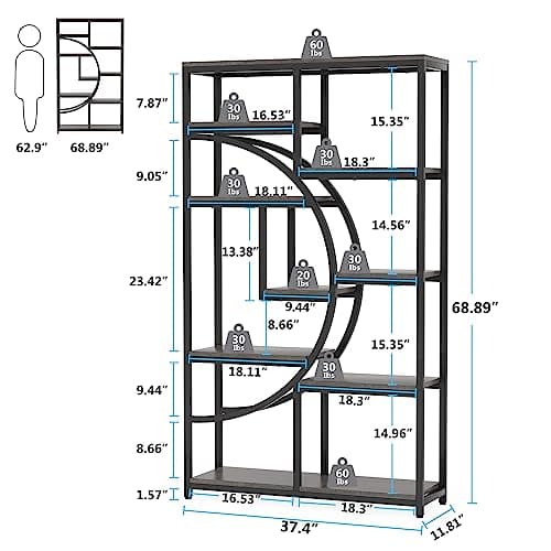 Tribesigns Industrial 5 Tier Tall Freestanding Bookshelf with Open Storage for Living Room and Bedroom