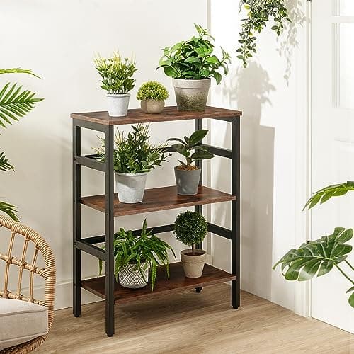 HOOBRO 3-Tier Rustic Brown Industrial Bookshelf