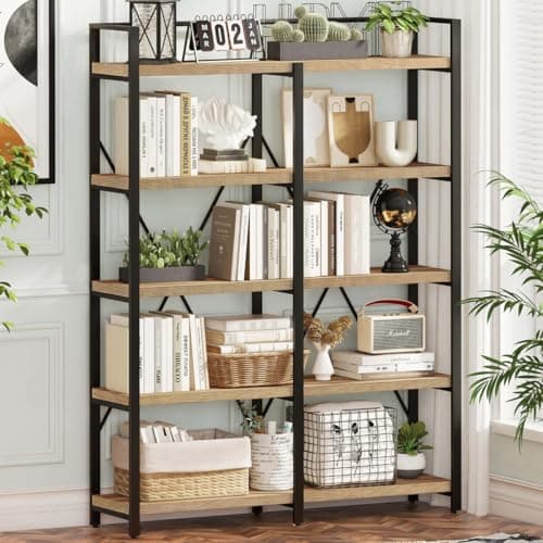 FATORRI Rustic Oak 5-Tier Bookshelf, 51" Wide