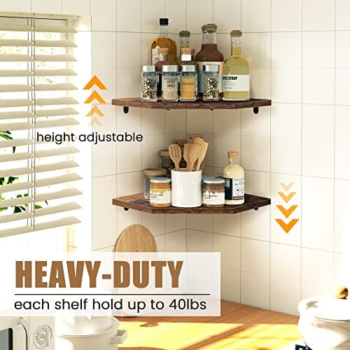 Rustic Wood Corner Wall Shelves Set for Living Room Bedroom Bathroom Kitchen