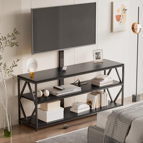 YESHOMY Adjustable Swivel TV Stand with Storage for Up to 75" TVs, Black