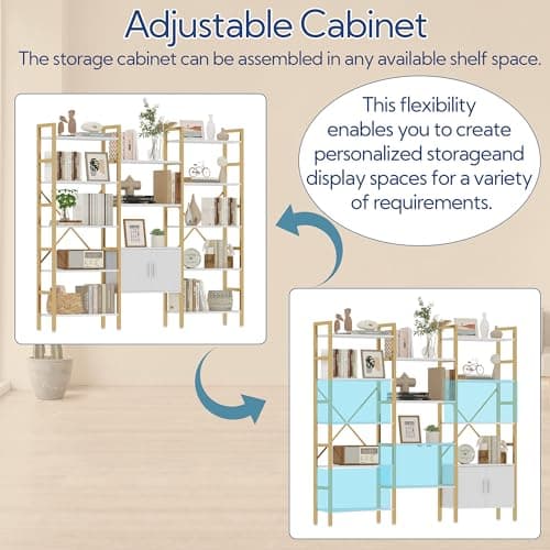 Yusong Industrial White & Gold Triple Wide 5 Tier Bookshelf with Storage