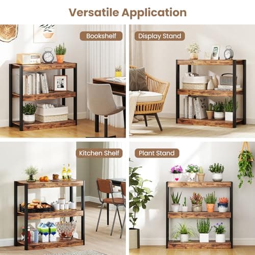 Giantex Rustic Brown & Black 3 Tier Wood Bookshelf