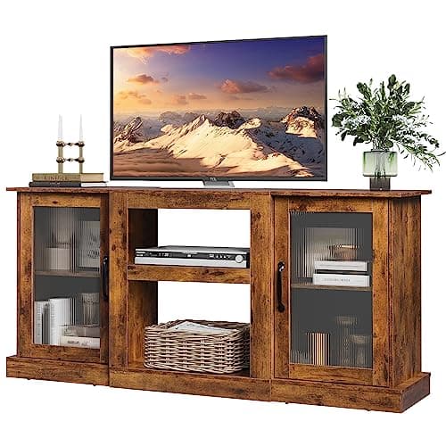 Retro TV Stand for 65 inch TV with Storage, Rustic Brown