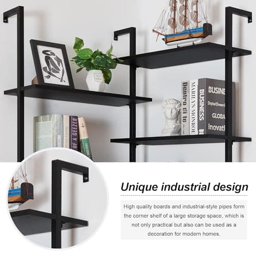 Modern Industrial 12-Tier L-Shaped Corner Bookshelf for Home Office, Black