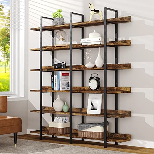 FRAPOW 6 Tier Industrial Bookshelf, 83 Inch Tall Rustic Open Metal Frame