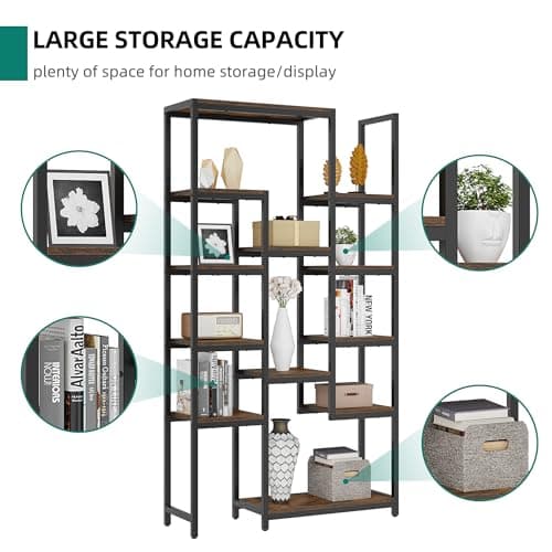 YITAHOME 71" Tall Rustic Brown Bookshelf with 12 Shelves for Living Room, Bedroom, Office