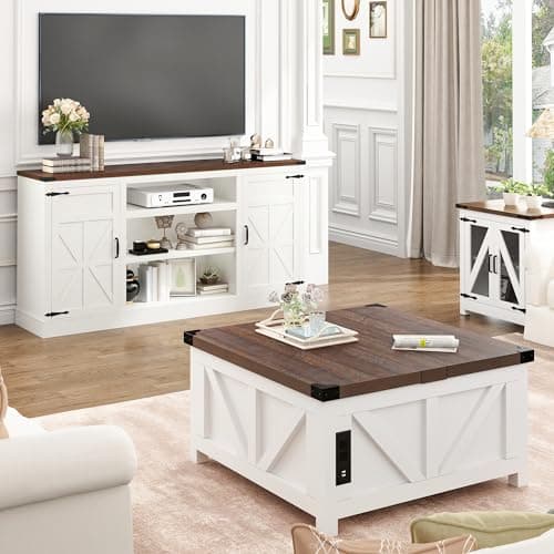 Rustic Farmhouse TV Stand for 65-75 Inch TVs with Power Outlets