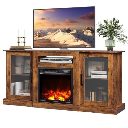 Retro TV Stand for 65 inch TV with Storage, Rustic Brown