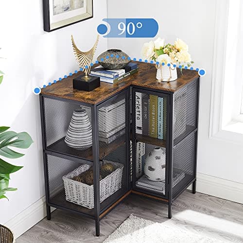 VECELO 3-Tier Corner Cabinet with Doors, Industrial TV Stand, Retro Brown