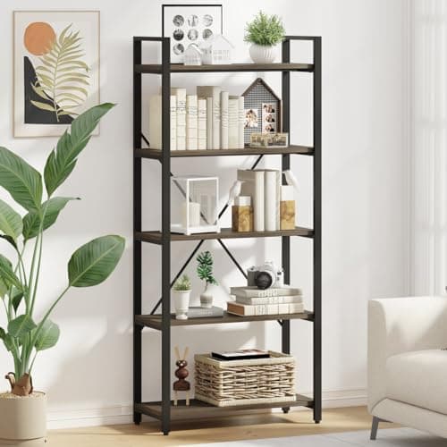 FATORRI Rustic Oak 5 Tier Bookshelf