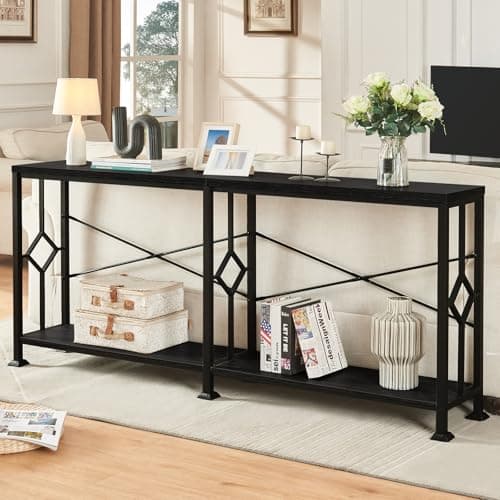 HOMISSUE Industrial Narrow Console Table with Storage for Hallway and Living Room, Rustic Brown
