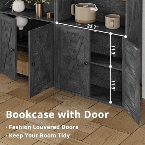 IRONCK Floor Standing 6 Shelf Bookcase with Doors 70 in Tall Home Office Living Room Storage