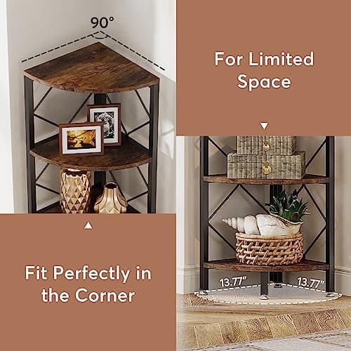 7-Tier Extra Tall Industrial Wood Corner Shelf for Small Spaces