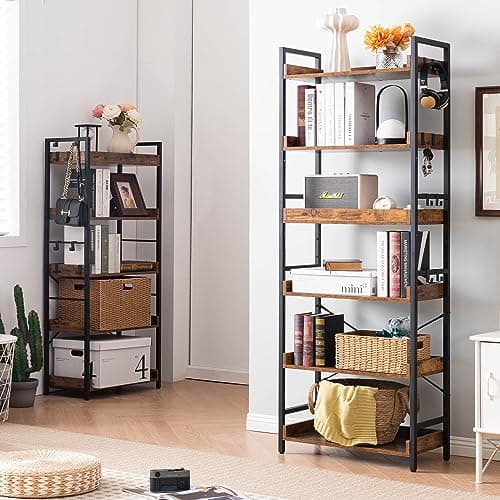 HCHQHS Adjustable 6-Tier Rustic Farmhouse Bookcase for Home Office