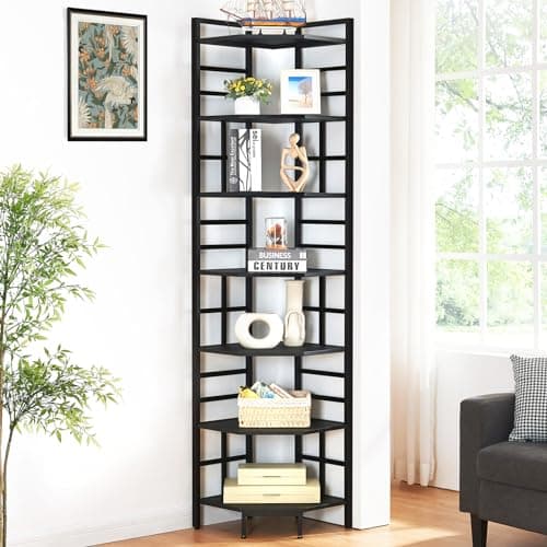 Industrial Corner Shelf for Home Office and Living Room - Brown