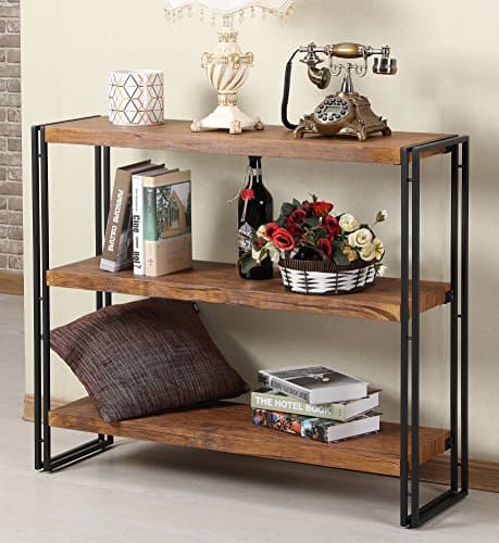 Rustic Industrial 3-Tier Bookshelf, Brown Wood and Metal