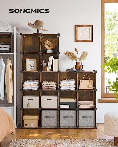 SONGMICS Rustic Brown Cube Storage Set - 16 Piece Closet Organizer