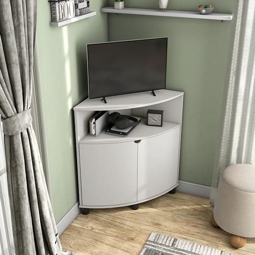 Berg Modern 31-inch LED Corner Cabinet, 16 Colors, USB Charge, White TV Stand